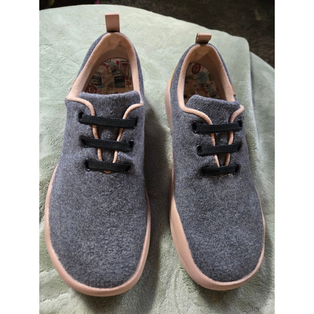 UIN Footwear Grey Wool Travel‎ Loafers Bungee Lace Shoes Mens 10 Womens 11.5